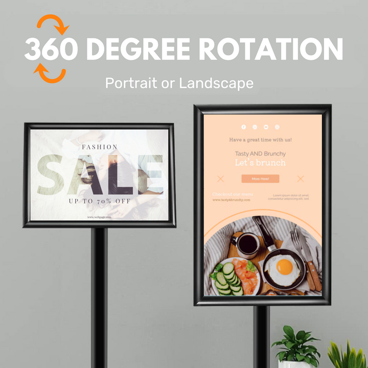 Commercial A3 poster stand – silver floor unit with adjustable snap frame and rounded safety corners