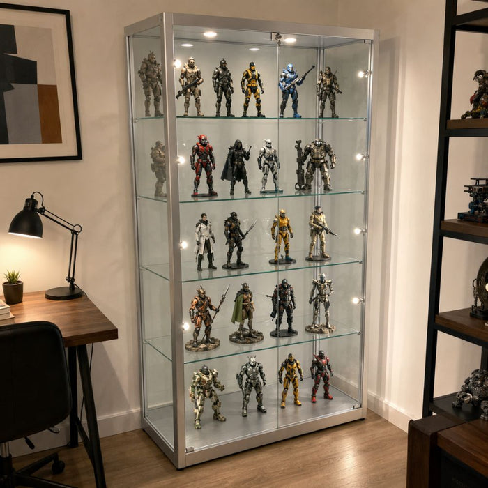 Premium 1/6 scale figures displayed behind locked glass doors