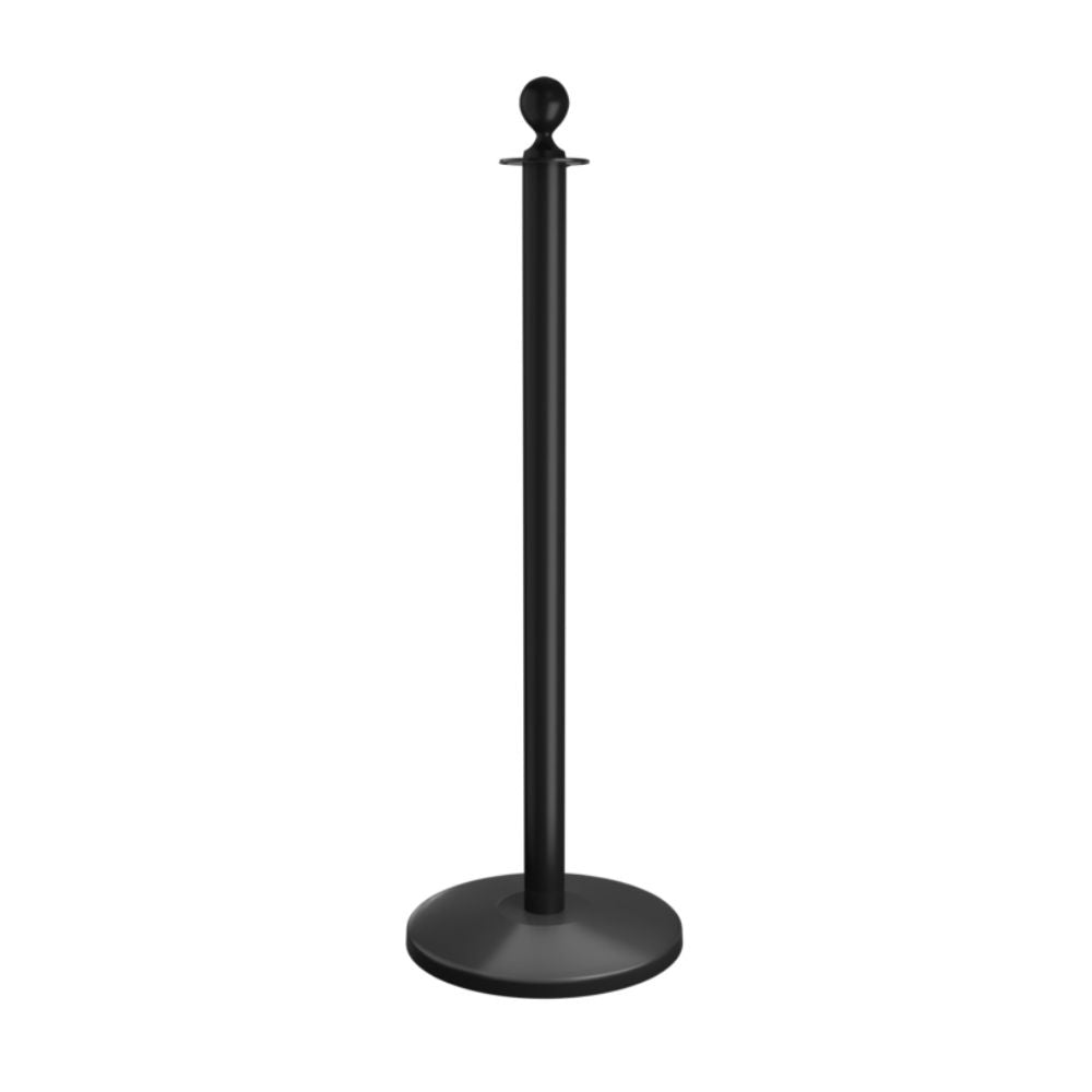 A single black ball-top barrier post designed for managing queues, entrances, and VIP access in events and hospitality spaces.