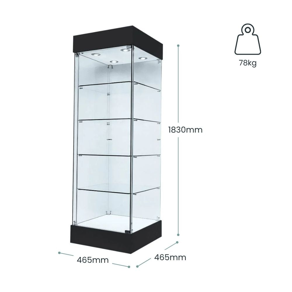 465mm Black Frameless Glass Display Cabinet with LEDs | Displaysense