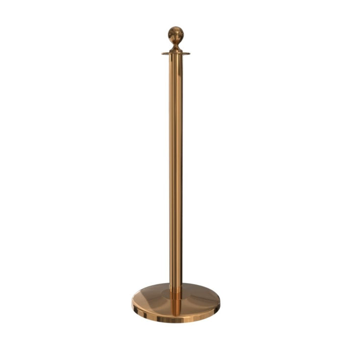 A single gold ball-top barrier post designed for event queue management and crowd control, featuring a polished finish and sturdy round base.