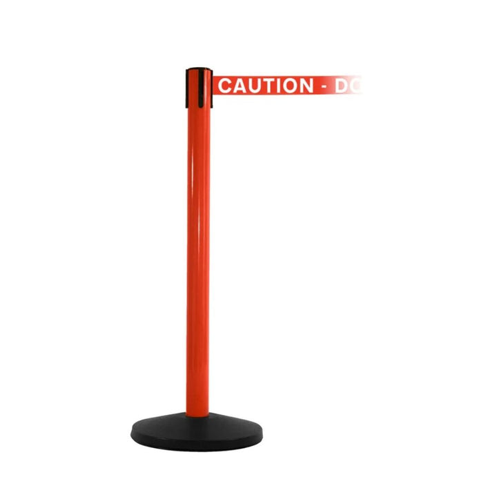 single-red-retractable-barrier-post-with-caution-webbing