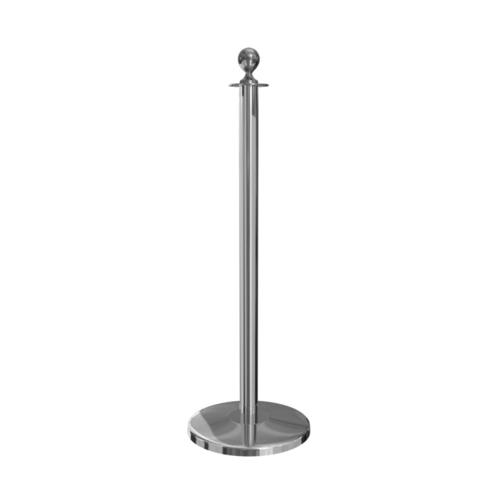 A single polished silver ball-top barrier post, ideal for queue management and VIP entrance control at events or hospitality venues.
