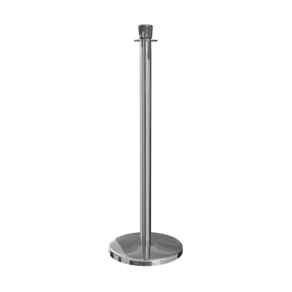 Single stainless steel stanchion post with a crown top design on a white background.