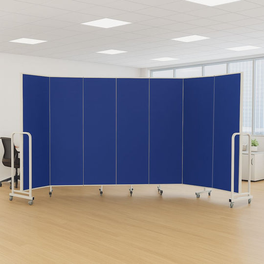 Blue Sound Absorbing Mobile 7 Panel Partitioning Noticeboard - 4200 x 1940mm