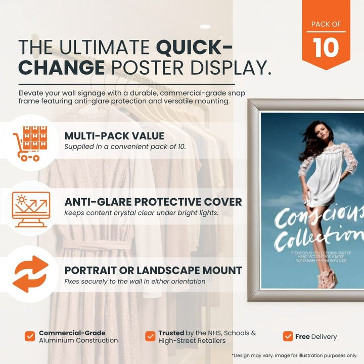 wall-mounted-snap-frame-poster-display-with-anti-glare-cover-supplied-in-pack-of-ten-for-retail-signage