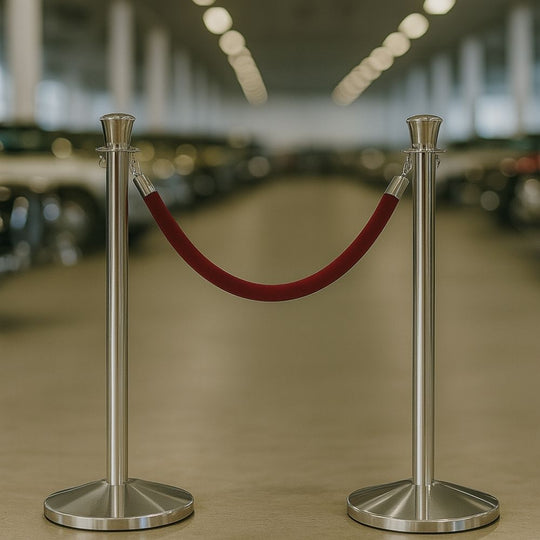 Crown Top Polished Steel Rope Barrier Stanchion