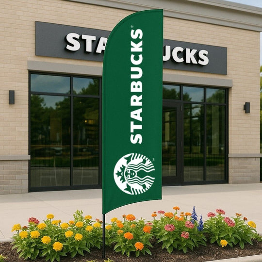 Single-Sided Glass Fibre Feather Flag with Ground Spike Base inc. Graphic Printing - 5m