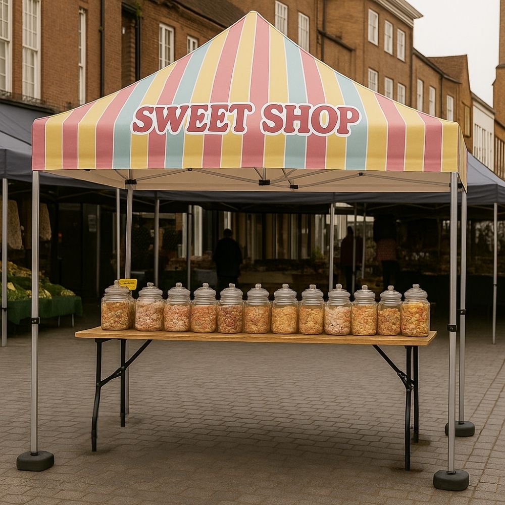 3m x 3m pop-up printed gazebo – branded event tent with 3 walls and concrete leg weights for stable outdoor promotion  