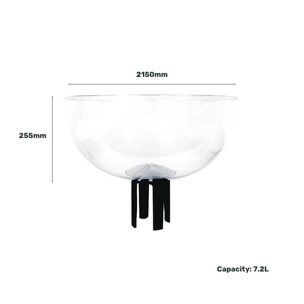 Transparent collection bowl with a 7.2-litre capacity, measuring 215mm in diameter and 255mm in height, ideal for event or venue use.