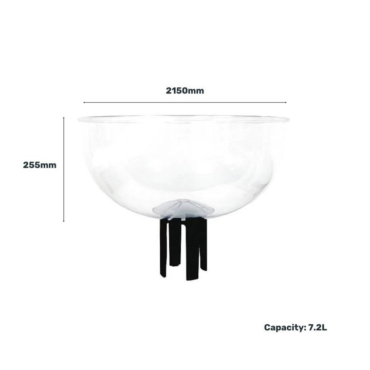 Transparent collection bowl with a 7.2-litre capacity, measuring 215mm in diameter and 255mm in height, ideal for event or venue use.