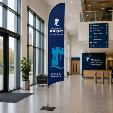Single-Sided Glass Fibre Feather Flag with 10.5kg Square Plate Base inc. Graphic Printing - 3.2m