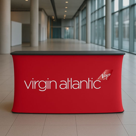 Large Rectangular Fabric Exhibition Counter with Black Wooden Countertop inc. Graphic Printing Service - 1950mm