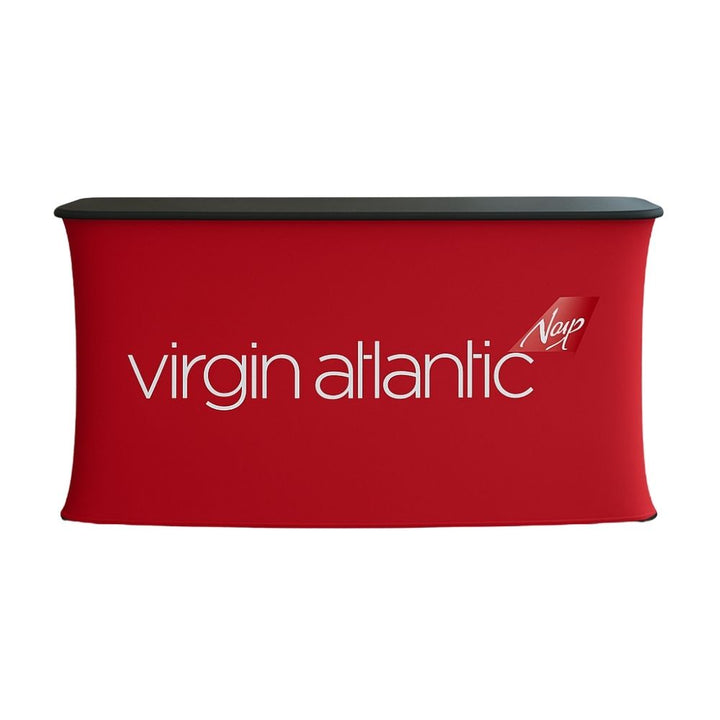 1950mm rectangular fabric counter – black wooden top and full-colour print ideal for promotional booths and exhibitions  
