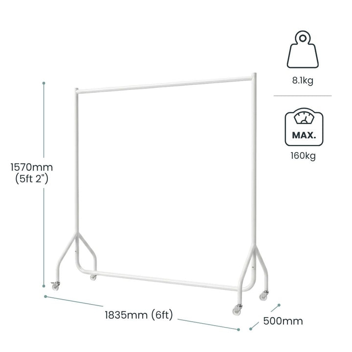 Marked up at 1835mm across, 1570mm to the bar and 500mm deep, with an 8.1kg frame weight and 160kg maximum load.
