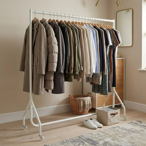 5ft Wide x 5ft Tall White Commercial Grade Heavy Duty Steel Clothes Rail With 160kg Load Capacity