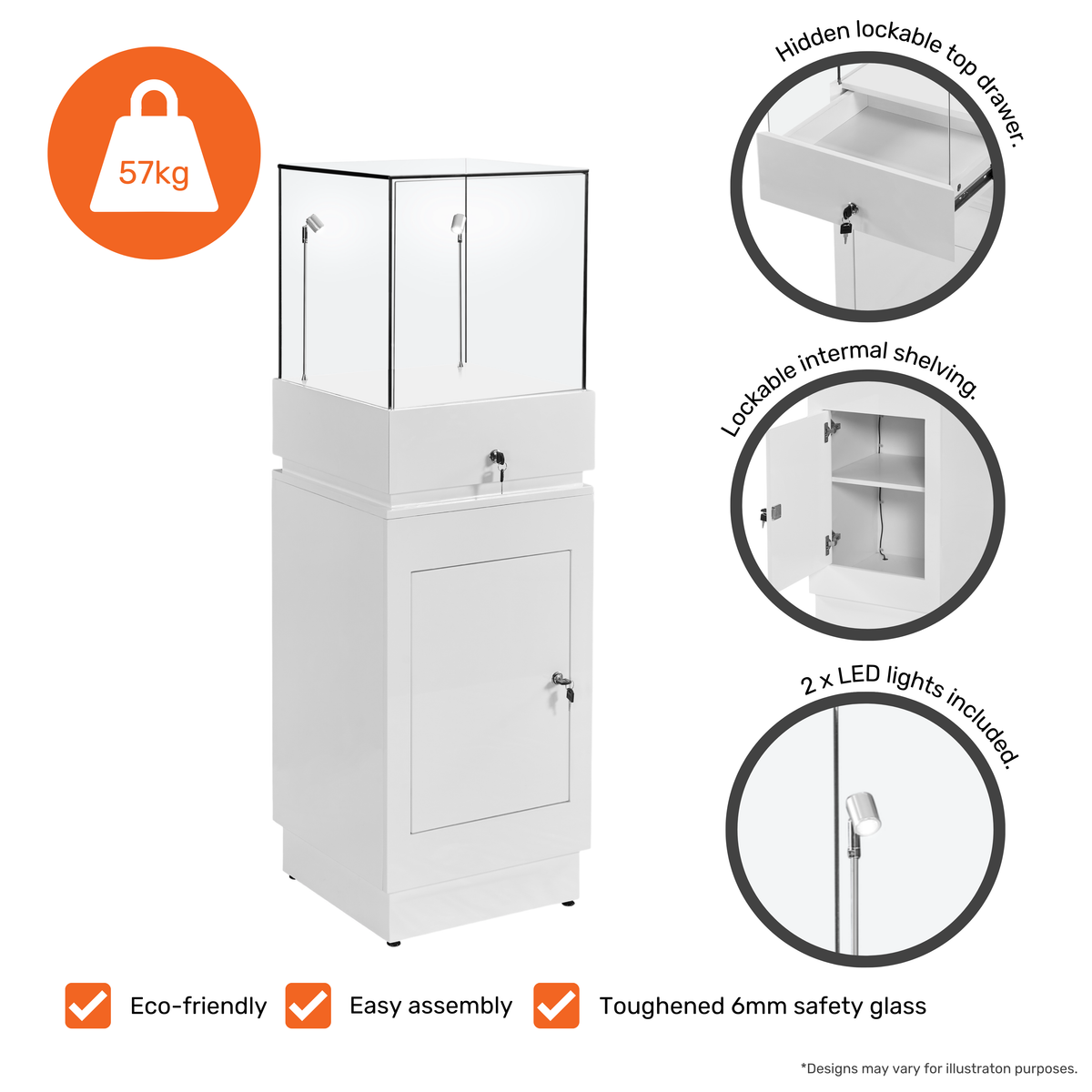 White Wooden Lockable Display Plinth - 1500mm | Displaysense