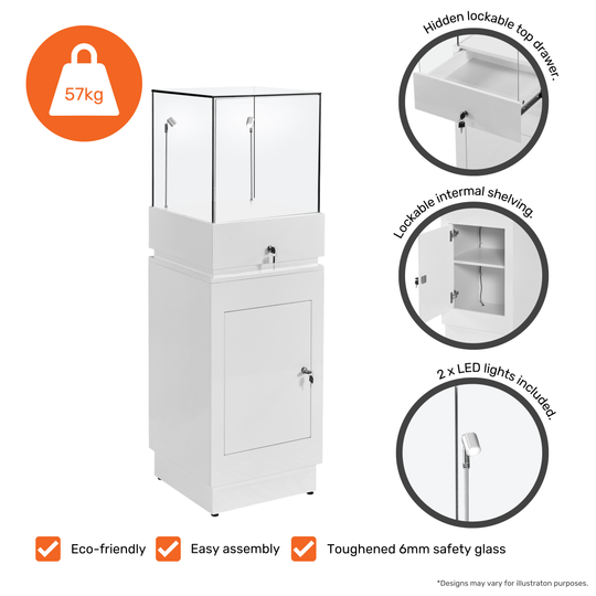 White Wooden Lockable Display Plinth - 1500mm | Displaysense