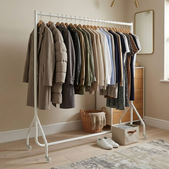 5ft Wide x 5ft Tall White Commercial Grade Heavy Duty Steel Clothes Rail With 160kg Load Capacity