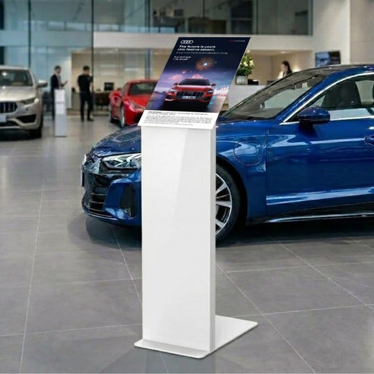White Frameless A4 Freestanding Showroom Poster Display Stand