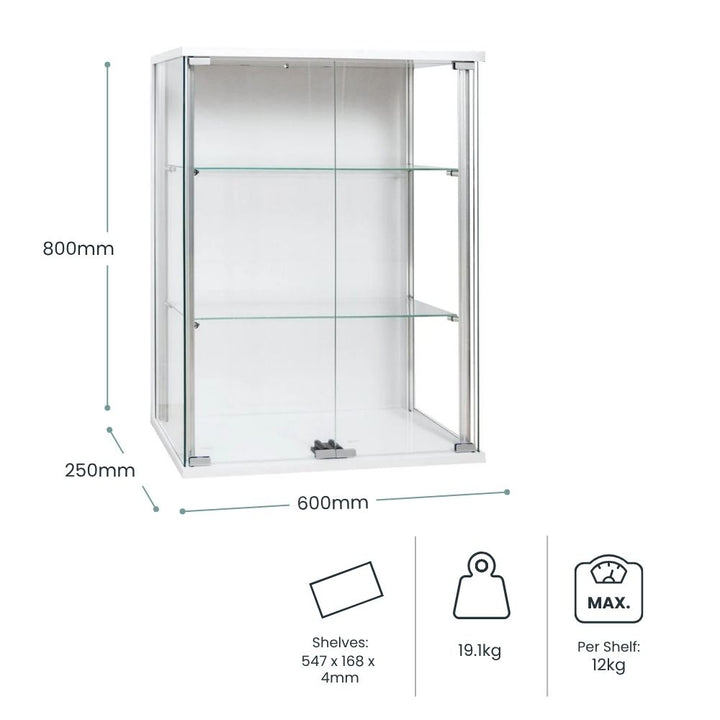 white-wall-mounted-glass-display-cabinet-with-sliding-doors-600mm-width-800mm-height-250mm-depth-19-1kg-weight-with-glass-shelves-for-retail-or-home-use