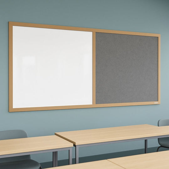 Eco-Friendly Combination Grey Felt Noticeboard with Whiteboard and Wood Effect Frame  - 2400 x 1200m