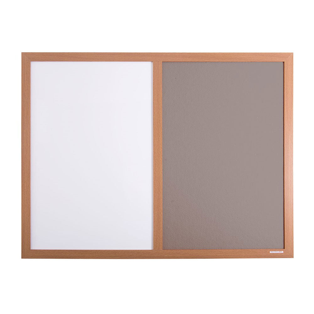 Eco-Friendly Combination Grey Felt Noticeboard with Whiteboard and Wood Effect Frame  - 1800 x 1200mm
