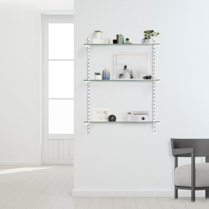 1000mm White Twin Slot Shelf Kit - x3 600mm Glass Shelves