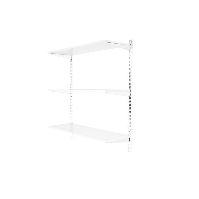 1000mm White Twin Slot Shelf Kit x3 600mm White Wood Shelves