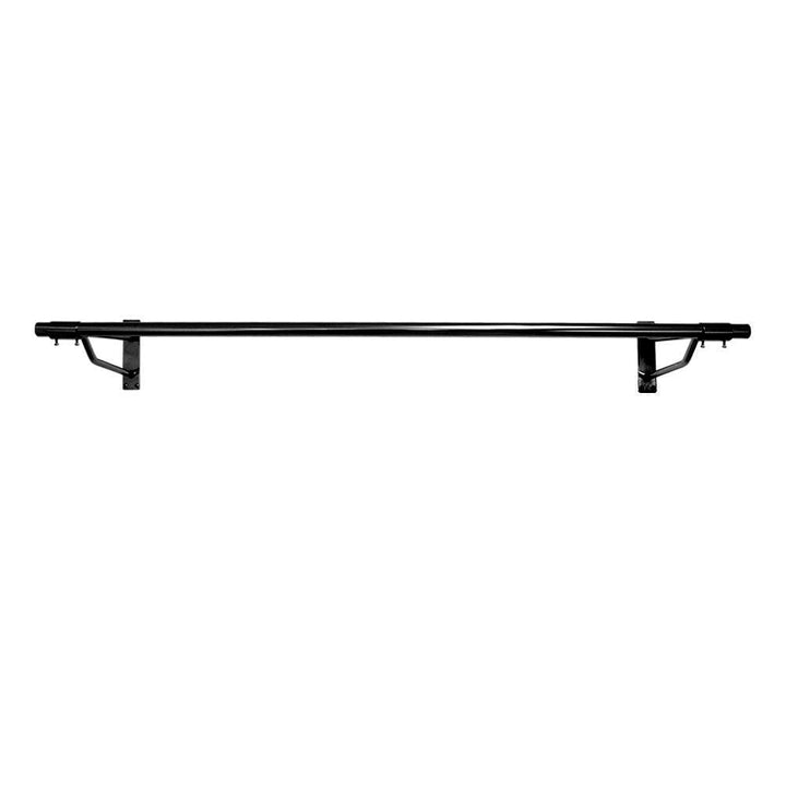 Wall-mounted black clothes rail – compact 2ft steel bar with side supports for retail or utility spaces