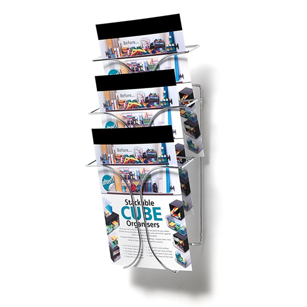 3 Pocket A4 Wire Brochure Holder - Wall Mounted