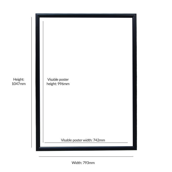 Wall-mounted black 30x40 frame – snap front movie poster holder with 25mm mitred frame for quick poster change