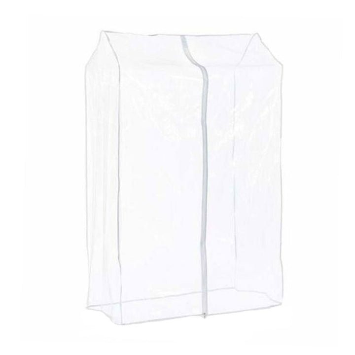 Transparent 3ft waterproof clothes rail cover with a convenient zip, ideal for secure garment storage.

