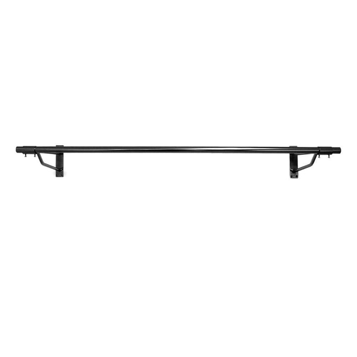 3ft wide wall-mounted black steel rail – with side support arms for strength and stylish hanging