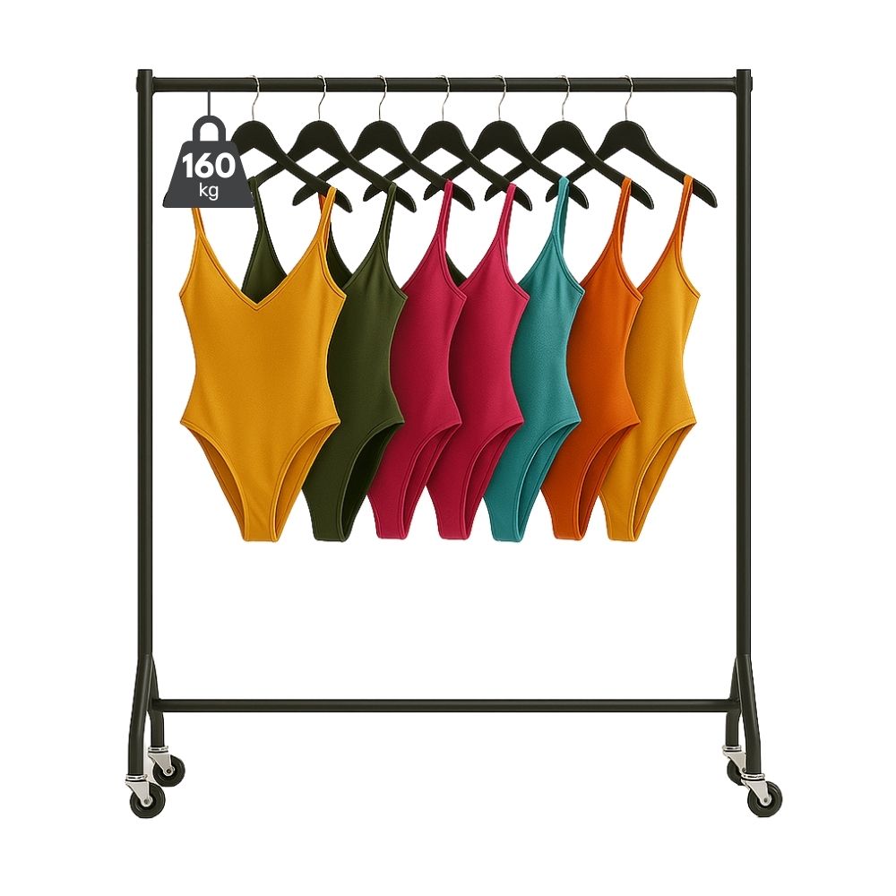 Durable 3ft wide x 5ft tall black steel clothes rail, heavy-duty and commercial grade, supporting up to 160kg.