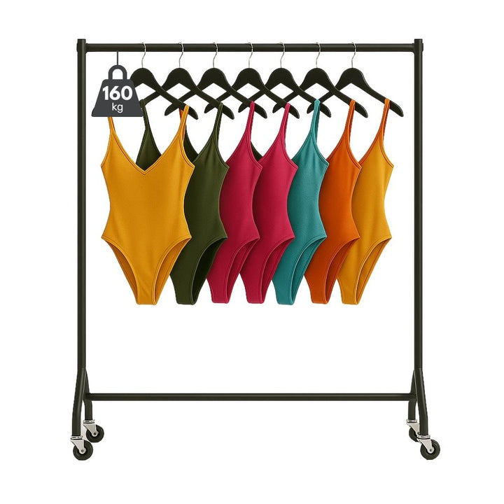 3ft wide black clothes rack – commercial grade steel rail with 160kg load limit for boutique or home storage