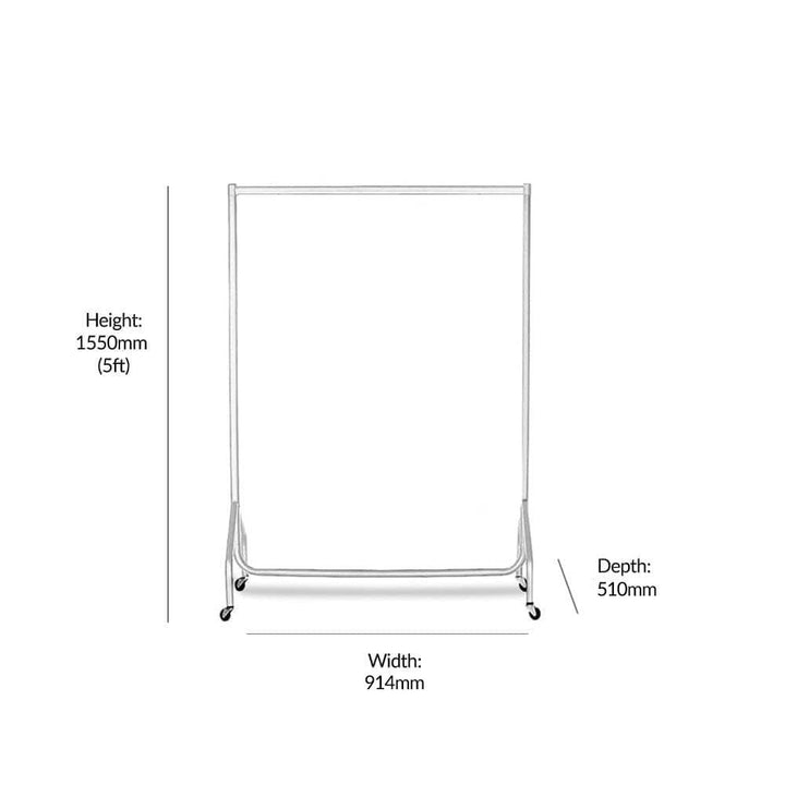 Freestanding white steel clothes rail – 5ft tall with 160kg capacity, ideal for space-saving commercial storage