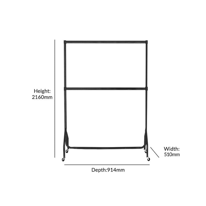 Black double rail display – 3ft heavy-duty clothing rack ideal for retail, storerooms or visual merchandising