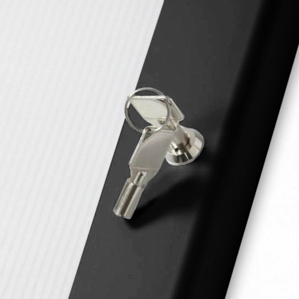 Heavy-duty anodised aluminium black poster case, lockable design with a 45mm frame profile, 40" x 60" size, includes wall fixings.
