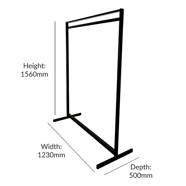 Black steel display rack – 4ft freestanding clothes rail ideal for boutiques, warehouses or fashion events