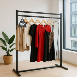 4ft black clothes rail – freestanding heavy-duty display rack with 160kg load capacity for retail or stockroom use
