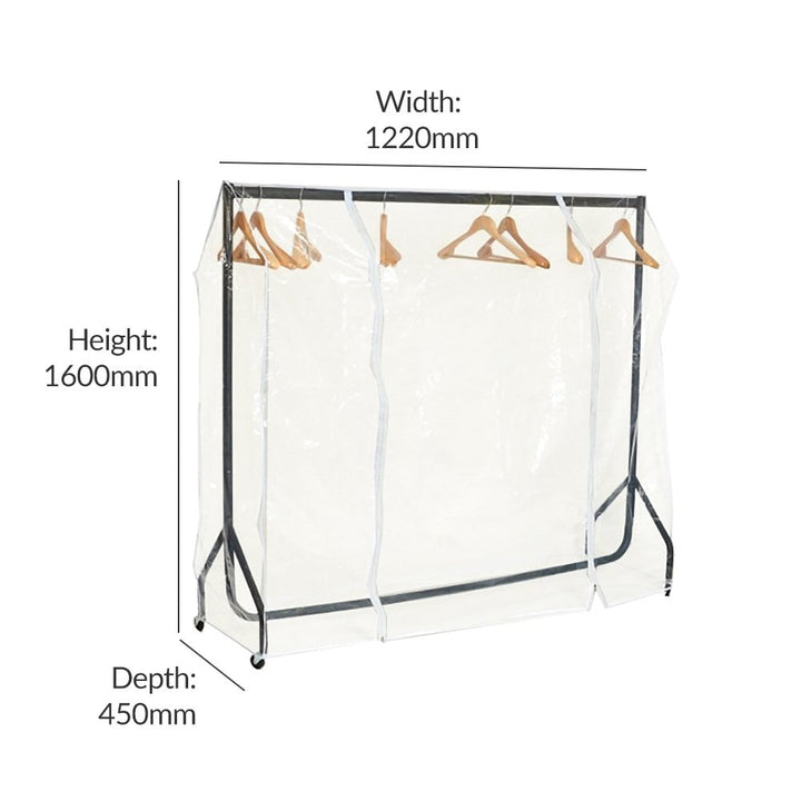 Zipped clear clothes rail cover – 4ft wide transparent cover for display or backroom clothes protection