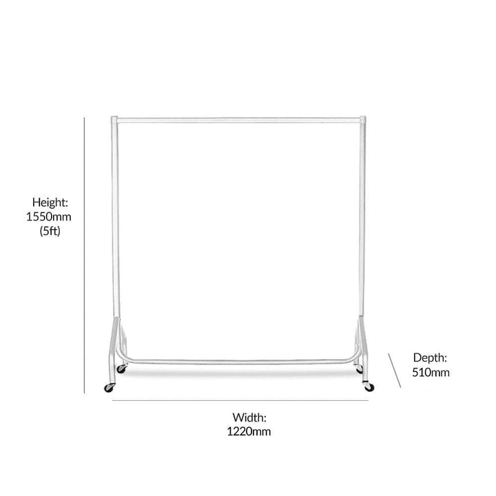 Steel clothes rail in white – heavy-duty 4ft wide frame with high capacity for events, trade shows or studios