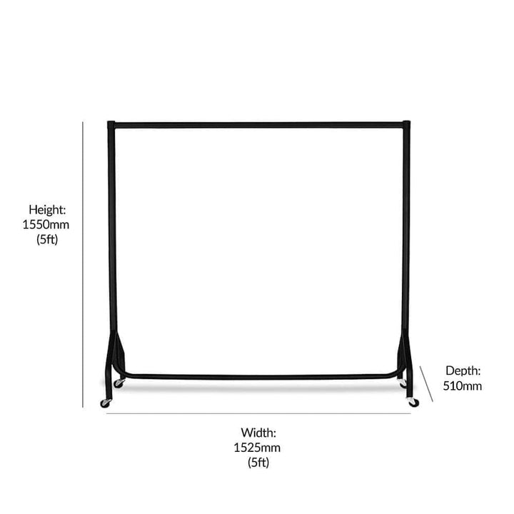 Commercial clothes rail with 160kg load limit – 5ft steel frame in black for merchandising or storage environments