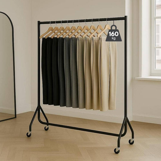 5ft Wide x 5ft Tall Black Commercial Grade Heavy Duty Steel Clothes Rail With 160kg Load Capacity