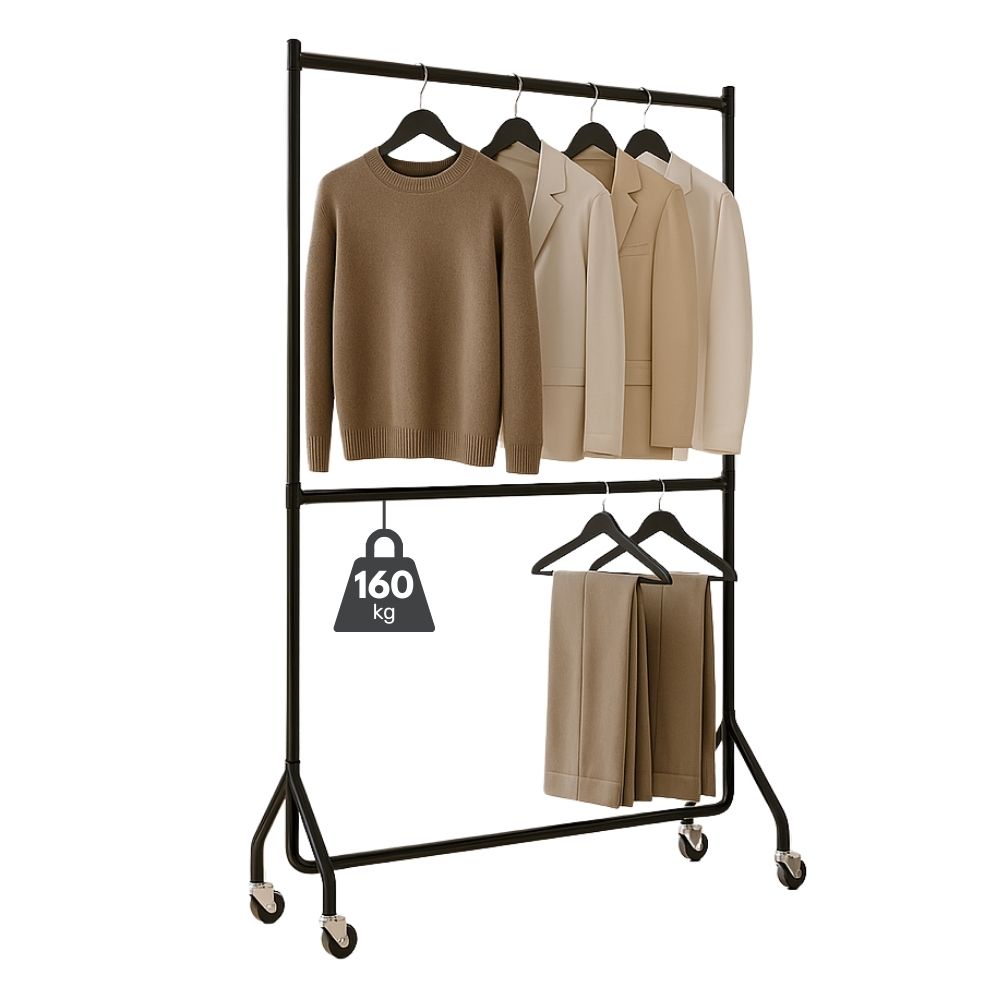 5ft Black Double Clothes Rail – Heavy Duty Storage Rail Displaysense