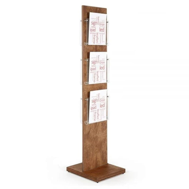 6 x A4  Lacquered Beech Wood Floor Standing Double Sided Brochure Tower Stand - 340mm Wide x 1467mm High