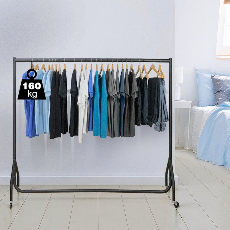 6ft Wide x 5ft Tall Black Commercial Grade Heavy Duty Steel Clothes Rail With 160kg Load Capacity