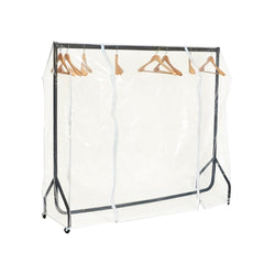 6ft transparent clothes rail cover – zipped waterproof design for protecting garments in retail or storage settings