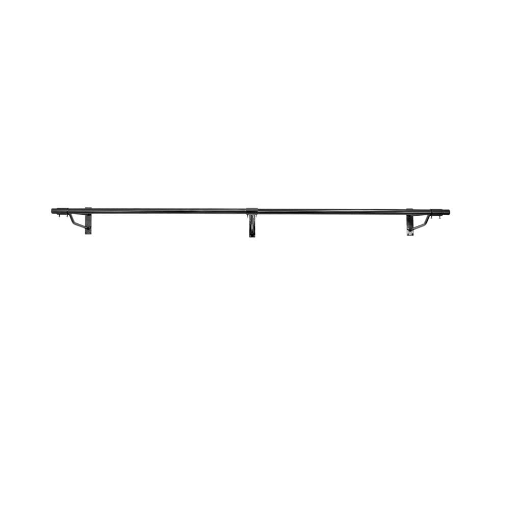 Heavy-duty black steel clothes rail, wall-mounted design with support arms, 6ft wide for maximum hanging space.
